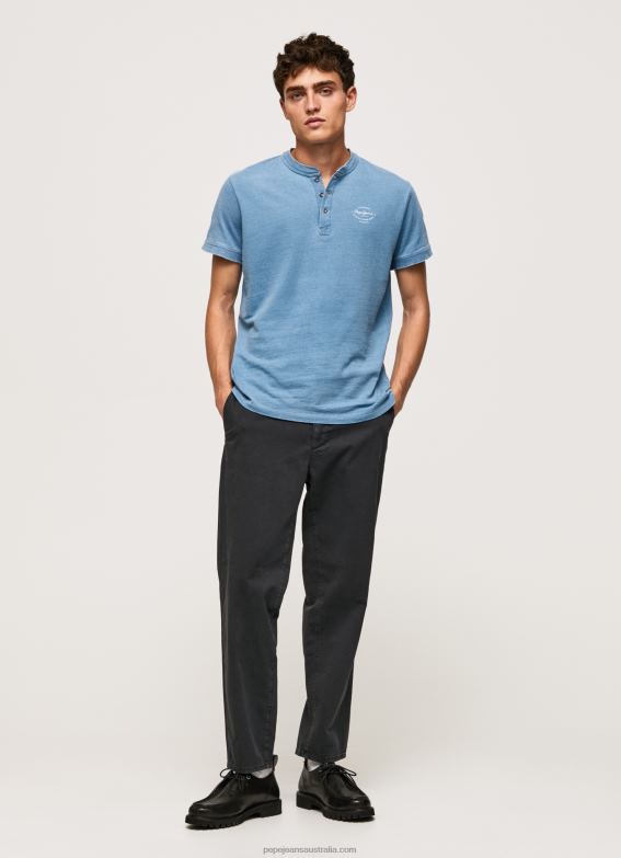 Men Light Blue Pepe Jeans Baker Collar Cotton T-Shirt 60J40965 - Image 2
