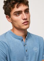 Men Light Blue Pepe Jeans Baker Collar Cotton T-Shirt 60J40965 - Image 3