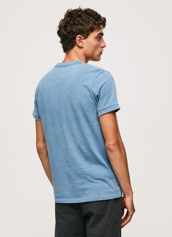 Men Light Blue Pepe Jeans Baker Collar Cotton T-Shirt 60J40965 - Image 4