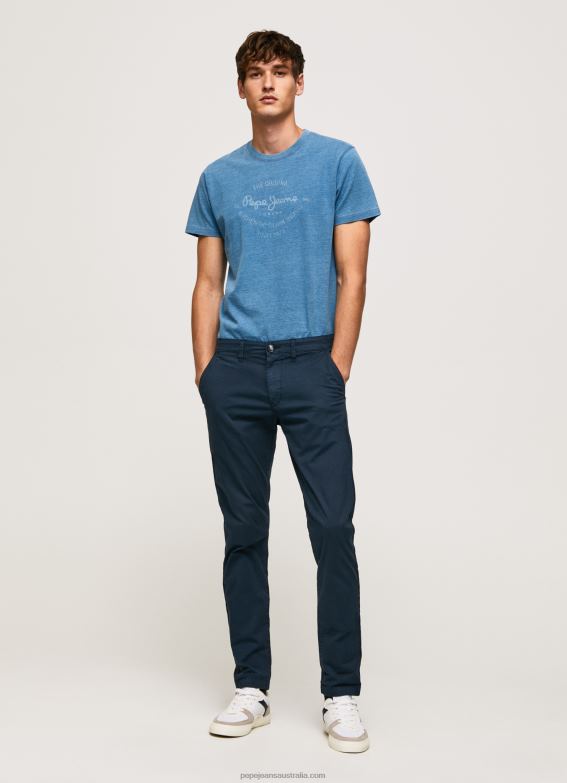 Men Light Blue Pepe Jeans Printed Logo Cotton T-Shirt 60J40967 - Image 2