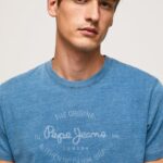 Men Light Blue Pepe Jeans Printed Logo Cotton T-Shirt 60J40967