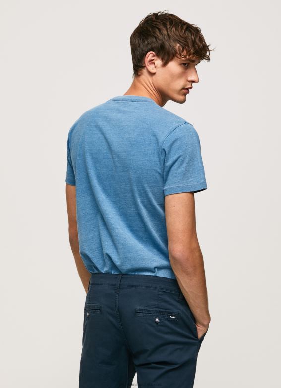Men Light Blue Pepe Jeans Printed Logo Cotton T-Shirt 60J40967 - Image 4