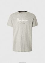 Men Light Grey Marl Pepe Jeans Printed Logo Cotton T-Shirt 60J40918 - Image 5