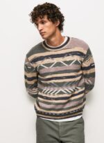 Men Multi Pepe Jeans Striped Round Collar Jersey 60J40857 - Image 3