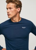 Men Navy Pepe Jeans Long-Sleeved Cotton T-Shirt 60J401009 - Image 3