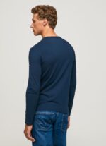 Men Navy Pepe Jeans Long-Sleeved Cotton T-Shirt 60J401009 - Image 4