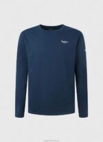 Men Navy Pepe Jeans Long-Sleeved Cotton T-Shirt 60J401009 - Image 5