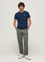 Men Navy Pepe Jeans Printed Logo Cotton T-Shirt 60J401010 - Image 2