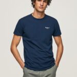Men Navy Pepe Jeans Printed Logo Cotton T-Shirt 60J401010