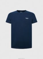 Men Navy Pepe Jeans Printed Logo Cotton T-Shirt 60J401010 - Image 5