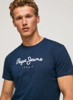 Men Navy Pepe Jeans Printed Logo Cotton T-Shirt 60J40999 - Image 3