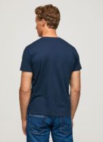 Men Navy Pepe Jeans Printed Logo Cotton T-Shirt 60J40999 - Image 4