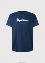 Men Navy Pepe Jeans Printed Logo Cotton T-Shirt 60J40999 - Image 5