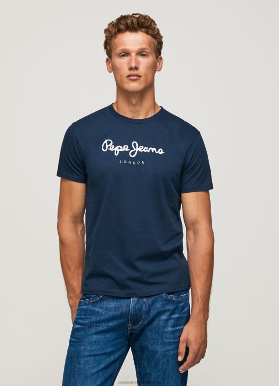men_navy_pepe_jeans_printed_logo_cotton_t_shirt_60j40999.jpg Men Navy Pepe Jeans Printed Logo Cotton T-Shirt 60J40999 - Image 1