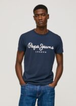 Men Navy Pepe Jeans Short-Sleeved Cotton T-Shirt 60J401005