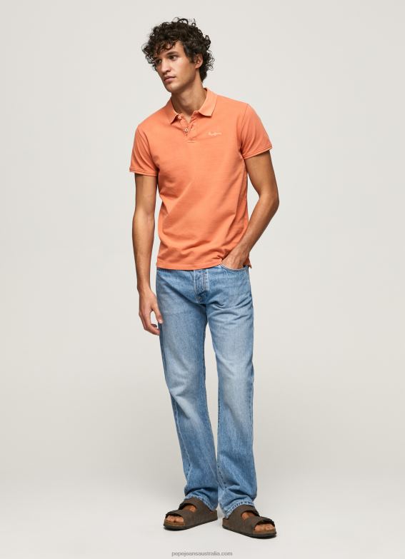 Men Squash Orange Pepe Jeans Embroidered Logo Pique Polo Shirt 60J401095 - Image 2
