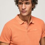 Men Squash Orange Pepe Jeans Embroidered Logo Pique Polo Shirt 60J401095
