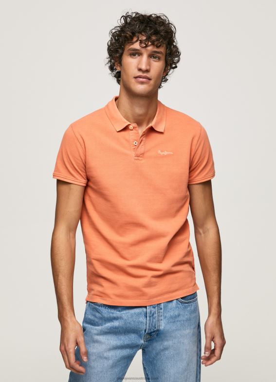Men Squash Orange Pepe Jeans Embroidered Logo Pique Polo Shirt 60J401095 - Image 3