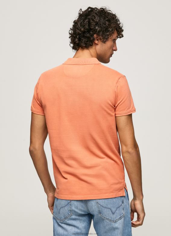 Men Squash Orange Pepe Jeans Embroidered Logo Pique Polo Shirt 60J401095 - Image 4