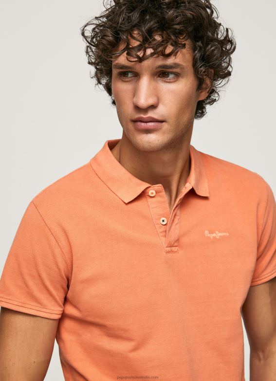 men_squash_orange_pepe_jeans_embroidered_logo_pique_polo_shirt_60j401095.jpg Men Squash Orange Pepe Jeans Embroidered Logo Pique Polo Shirt 60J401095 - Image 1