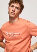 Men Squash Orange Pepe Jeans Logo Print T-Shirt 60J40991 - Image 3