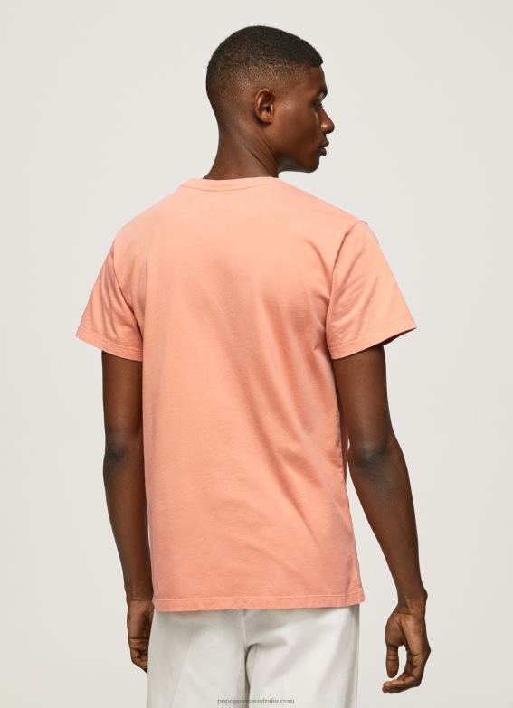 Men Squash Orange Pepe Jeans Printed Logo Cotton T-Shirt 60J40944 - Image 4