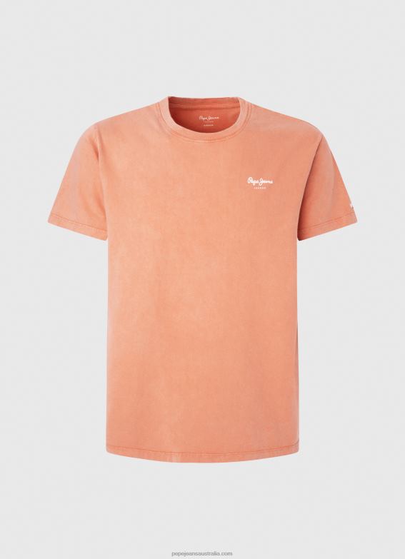 Men Squash Orange Pepe Jeans Printed Logo Cotton T-Shirt 60J40944 - Image 5