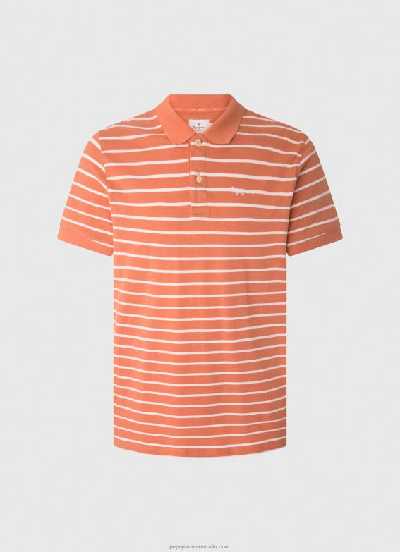 men_squash_orange_pepe_jeans_striped_print_polo_shirt_60j401091.jpg Men Squash Orange Pepe Jeans Striped Print Polo Shirt 60J401091 - Image 1