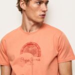 Men Squash Orange Pepe Jeans Worn-Effect Logo T-Shirt 60J40964