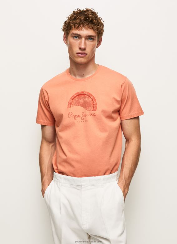 Men Squash Orange Pepe Jeans Worn-Effect Logo T-Shirt 60J40964 - Image 3