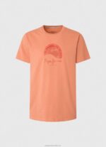 Men Squash Orange Pepe Jeans Worn-Effect Logo T-Shirt 60J40964 - Image 5