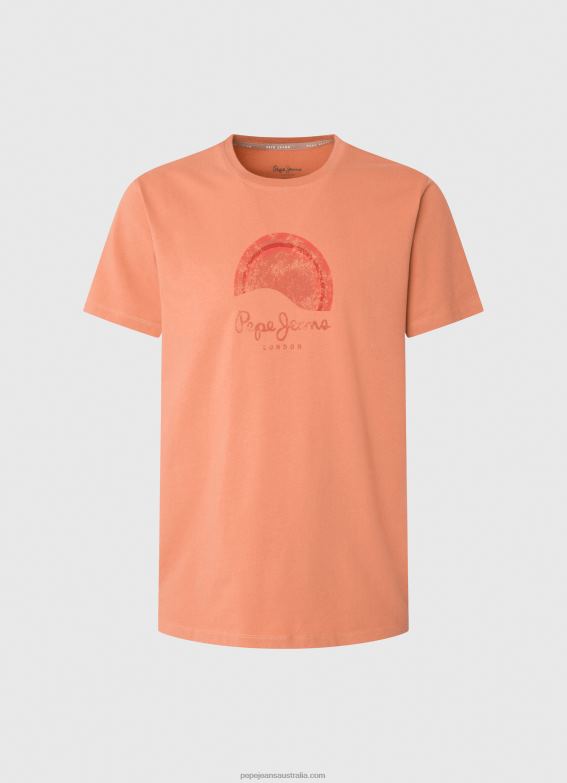 Men Squash Orange Pepe Jeans Worn-Effect Logo T-Shirt 60J40964 - Image 5