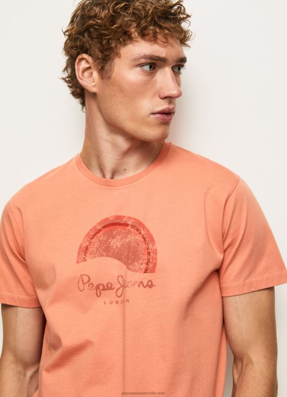 Men Squash Orange Pepe Jeans Worn-Effect Logo T-Shirt 60J40964 - Image 1