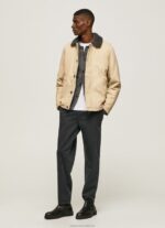 Men Stone Pepe Jeans Short Puffer Canvas Jacket 60J40838 - Image 2