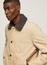 Men Stone Pepe Jeans Short Puffer Canvas Jacket 60J40838 - Image 4