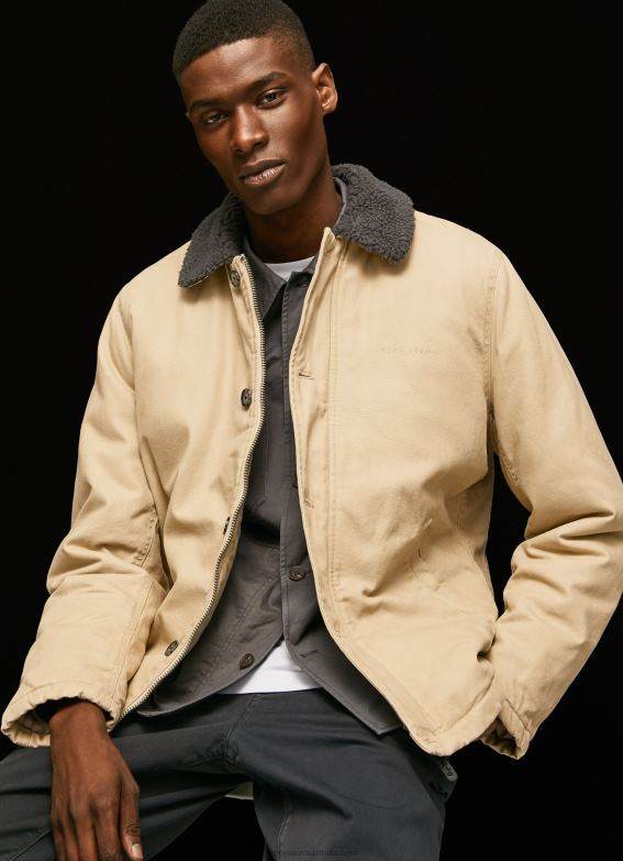 men_stone_pepe_jeans_short_puffer_canvas_jacket_60j40838.jpg Men Stone Pepe Jeans Short Puffer Canvas Jacket 60J40838 - Image 1