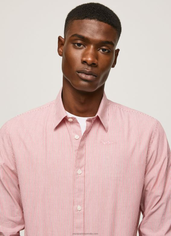 Men Studio Red Pepe Jeans Percy Bengal-Striped Poplin Shirt 60J401074 - Image 3