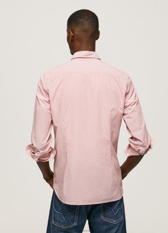 Men Studio Red Pepe Jeans Percy Bengal-Striped Poplin Shirt 60J401074 - Image 4