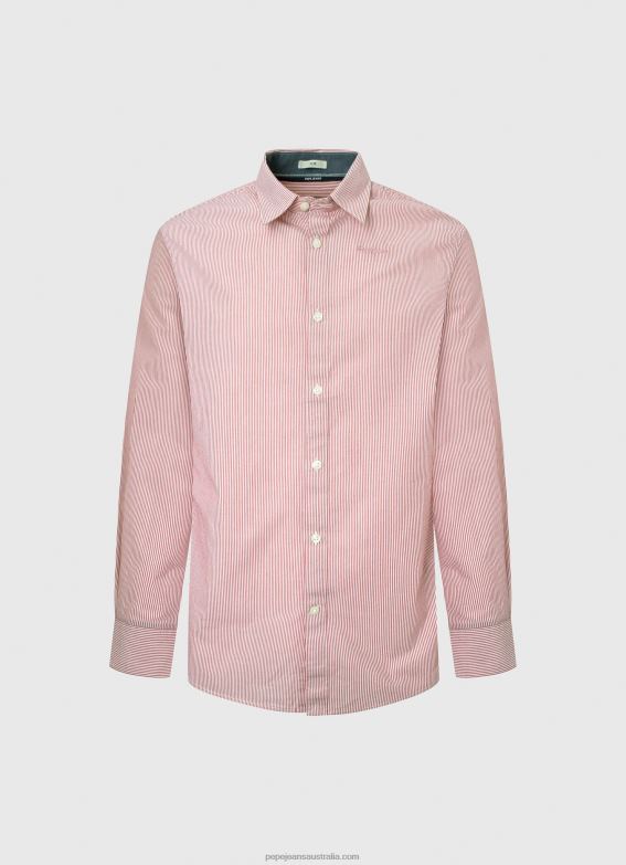Men Studio Red Pepe Jeans Percy Bengal-Striped Poplin Shirt 60J401074 - Image 5