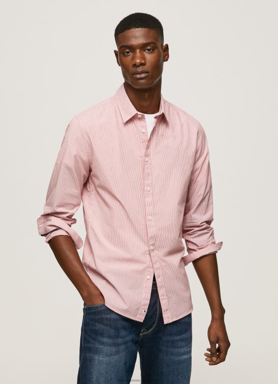 Men Studio Red Pepe Jeans Percy Bengal-Striped Poplin Shirt 60J401074 - Image 1