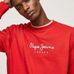 Men Studio Red Pepe Jeans Printed Logo Cotton Jumper 60J40890