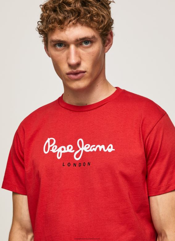 Men Studio Red Pepe Jeans Printed Logo Cotton T-Shirt 60J401016 - Image 3