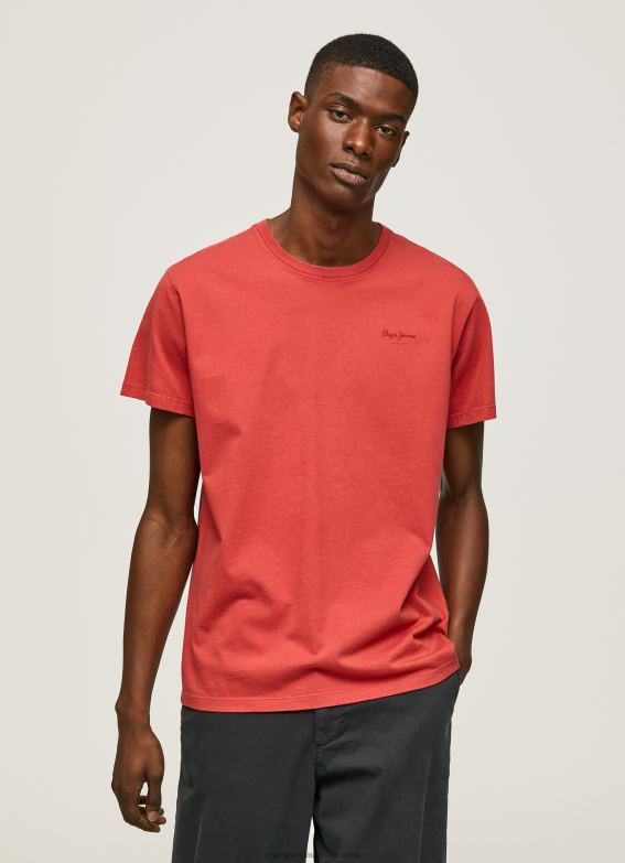 men_studio_red_pepe_jeans_printed_logo_cotton_t_shirt_60j40946.jpg Men Studio Red Pepe Jeans Printed Logo Cotton T-Shirt 60J40946 - Image 1