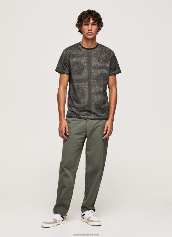 Men Washed Black Pepe Jeans Bandana Print Cotton T-Shirt 60J40937 - Image 2