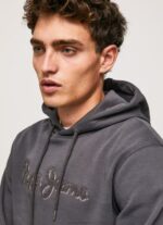 Men Washed Black Pepe Jeans Cotton Hoodie 60J40875