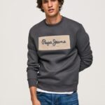 Men Washed Black Pepe Jeans Embroidered Logo Cotton Jumper 60J40872