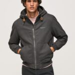 Men Washed Black Pepe Jeans Fleece Lining Jacket 60J40836