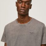 Men Washed Black Pepe Jeans Printed Logo Cotton T-Shirt 60J40927