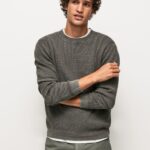 Men Washed Black Pepe Jeans Waffle Knit Cotton Jersey 60J40854