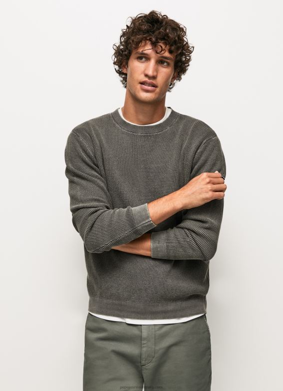 men_washed_black_pepe_jeans_waffle_knit_cotton_jersey_60j40854.jpg Men Washed Black Pepe Jeans Waffle Knit Cotton Jersey 60J40854 - Image 1